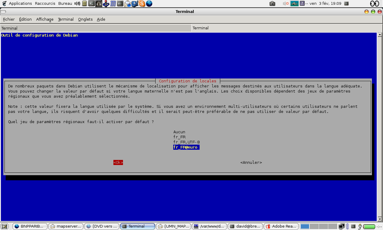 Configuration de la locale: choix en fr_FR@euro