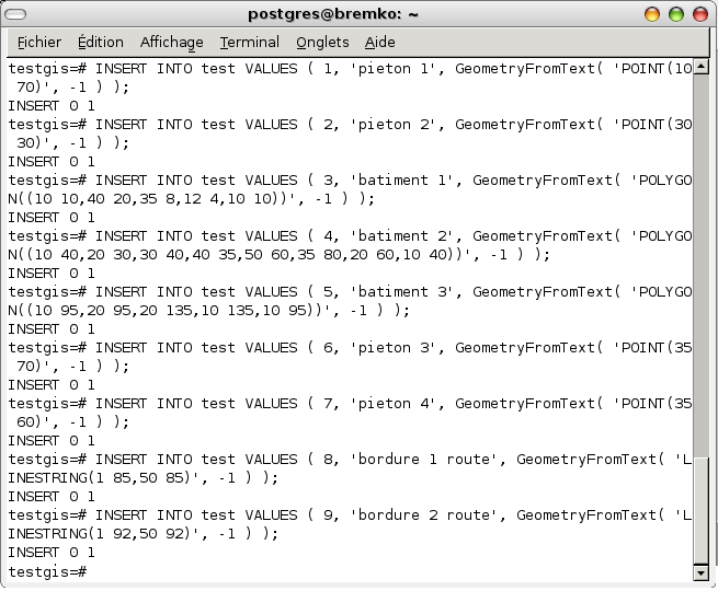 psql: Insertion des donnes dans la table test