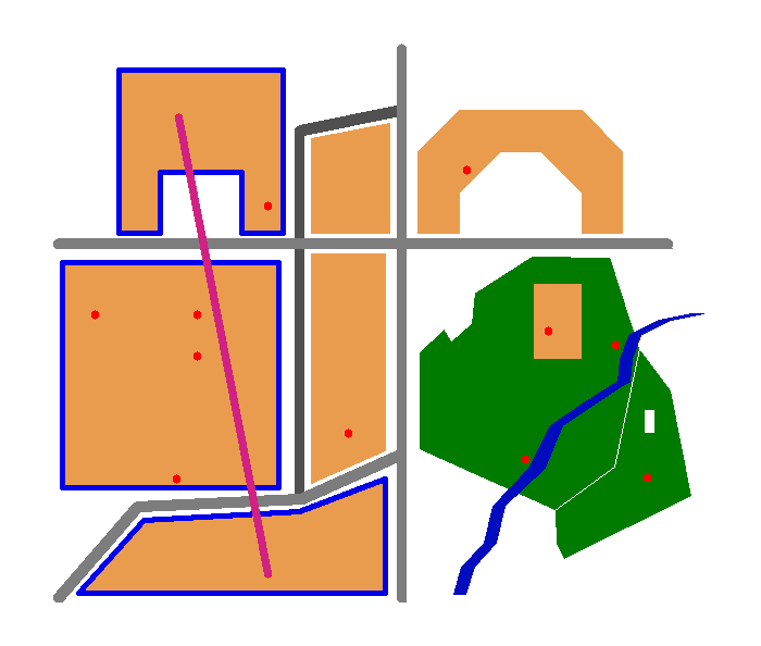 Btiments (table buildings) que rencontre la ligne reliant les points dsignant les personnes 5 et 13