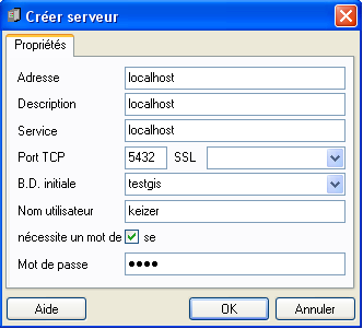 Exemple de connexion dans PgAdmin III