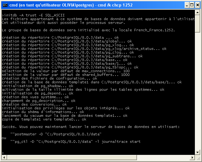 Initialisation du groupe de bases de donnes pour PostgreSQL 8.0.3 (ancienne image)