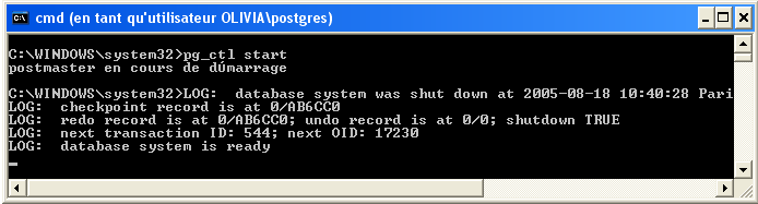 Dmarrage manuel de PostgreSQL