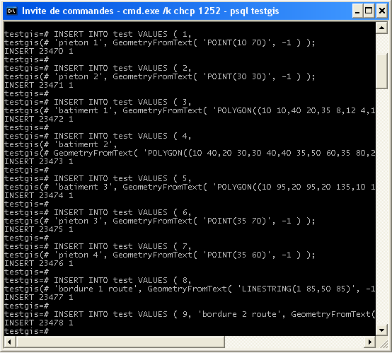 psql: Insertion des donnes dans la table test