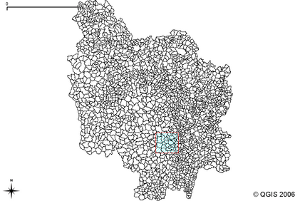 Une fentre intersectionnant des objets (ici les communes en rgion bourgogne)